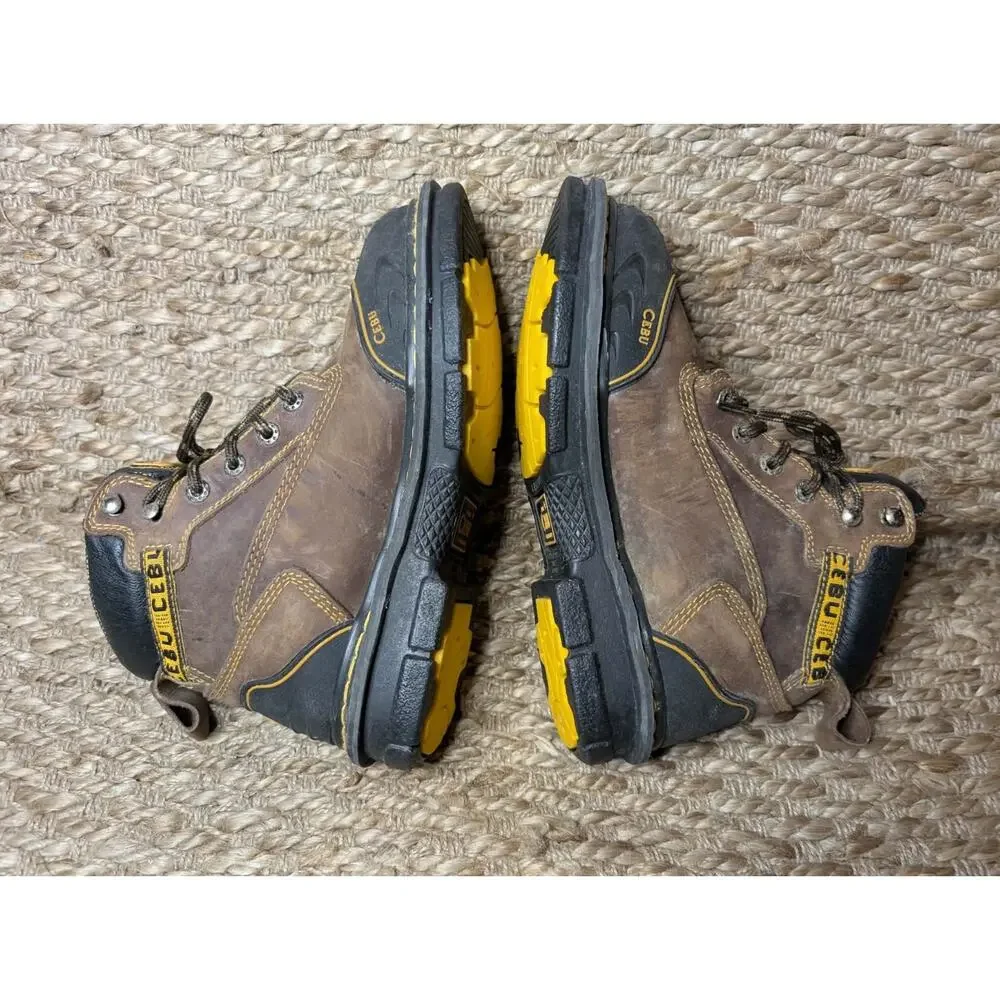 CEBU BORCE SHA CAFE Soft Toe Brown Leather Work Boots Size 6.5